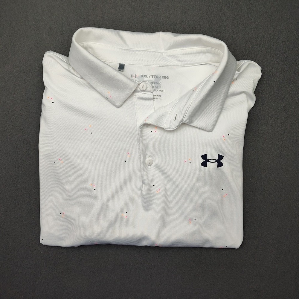 Under Armour White Polo with Small Multicolor Dot Accents